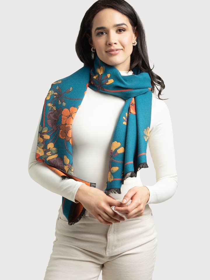 Two Tone Floral Reversible Scarf for wholesale by SAACHI