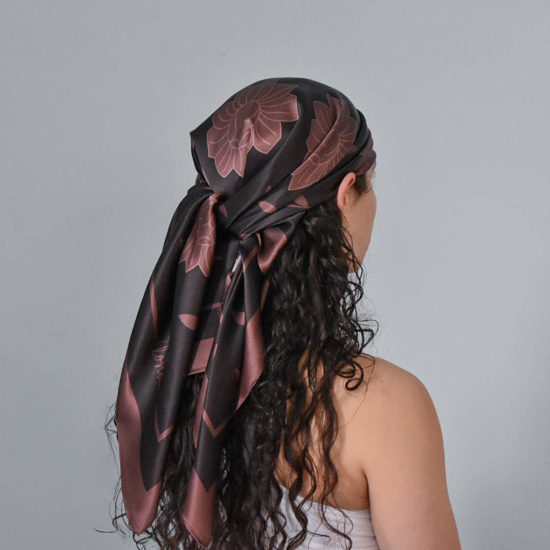 Hello Ilona - Wholesale Scarf - Women's - Kalocsa 100% Mulberry Silk Scarf - Barna (Brown, Pink)3