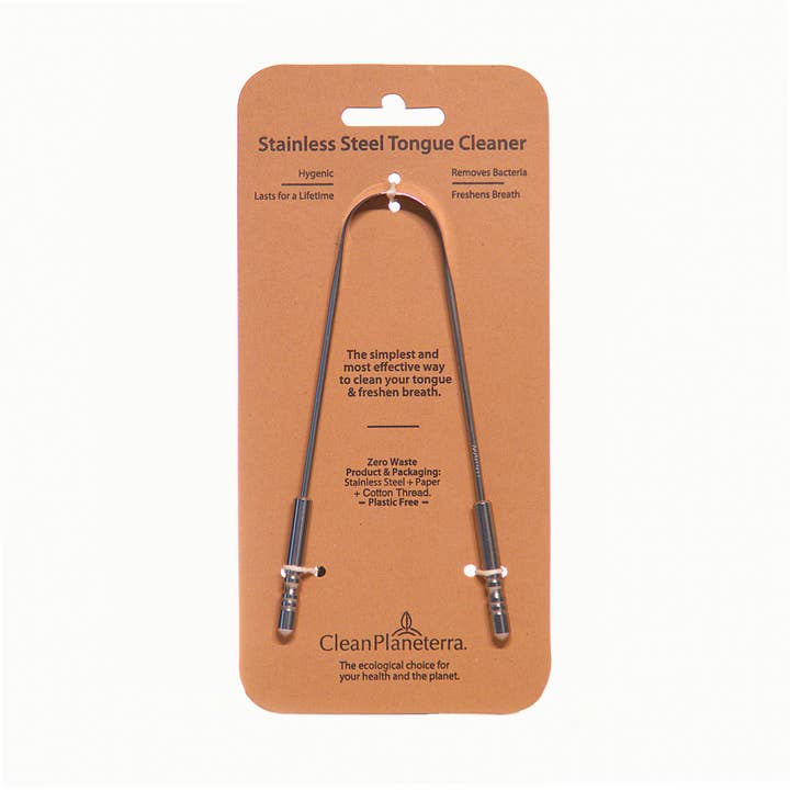 Brush With Bamboo - Wholesale Tongue Scraper - Stainless Steel Tongue Cleaner - with Card Packaging