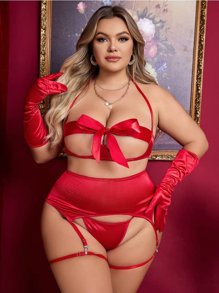 Tourtiwi - Wholesale Lingerie Set – women's - Sexy Bow Hollow Out Garter Underwear Suit5