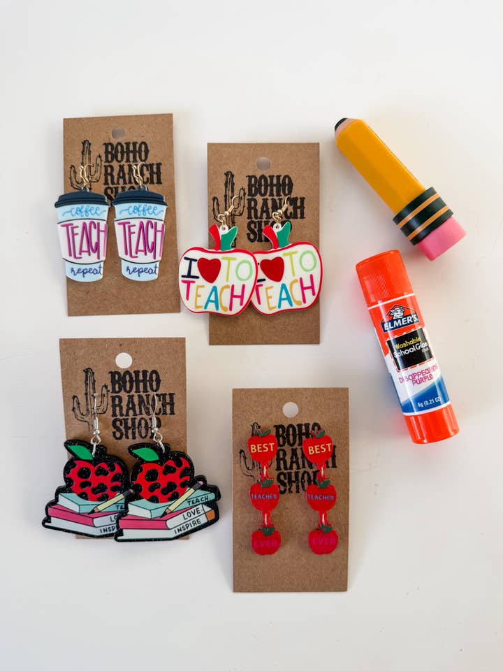 Teacher Acrylic Earrings - teacher appreciation- gift idea for wholesale by Boho Ranch Shop