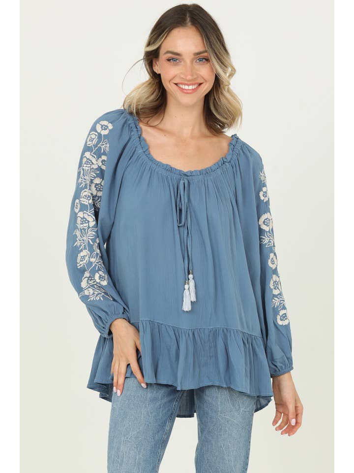 Nostalgia – Engroshandel Bluse - Dame – E2W19-ASIS BRODEREDE ÆRMER BLUSE