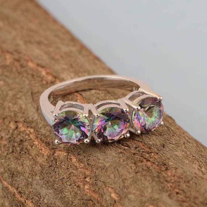 Star Joya - Venta al por mayor Anillo con gemas - Anillo de plata de ley con diseño de 3 piedras con topacio místico natural de 3,55 quilates para mujer