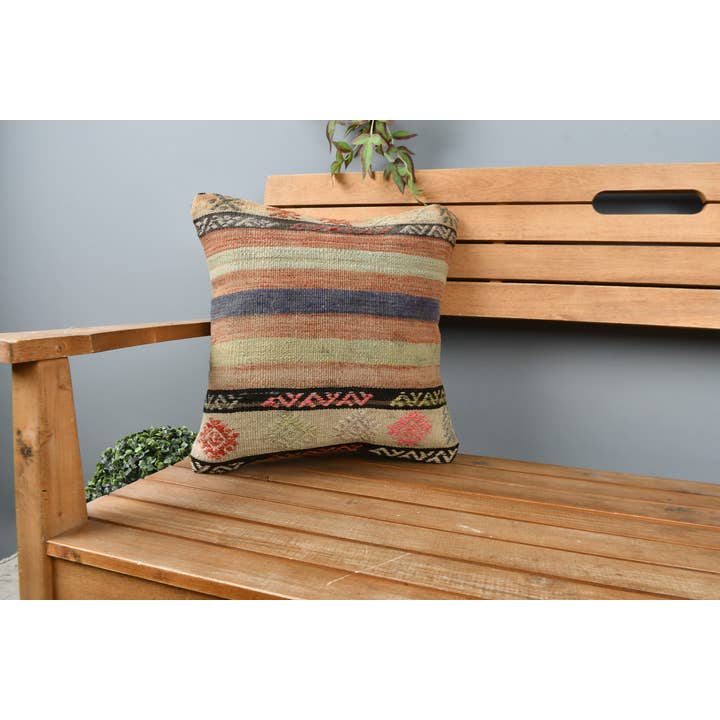 The Loom Wholesale - Wholesale Throw Pillow Cover - Colorful Striped Kilim Pillow, Vintage Design, 40x40-21896