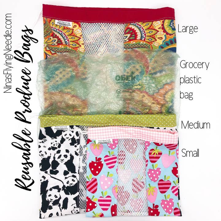 Nina's Flying Needle - Wholesale Grocery/Shopping Bag - Large Produce Bag Veggies Happy6