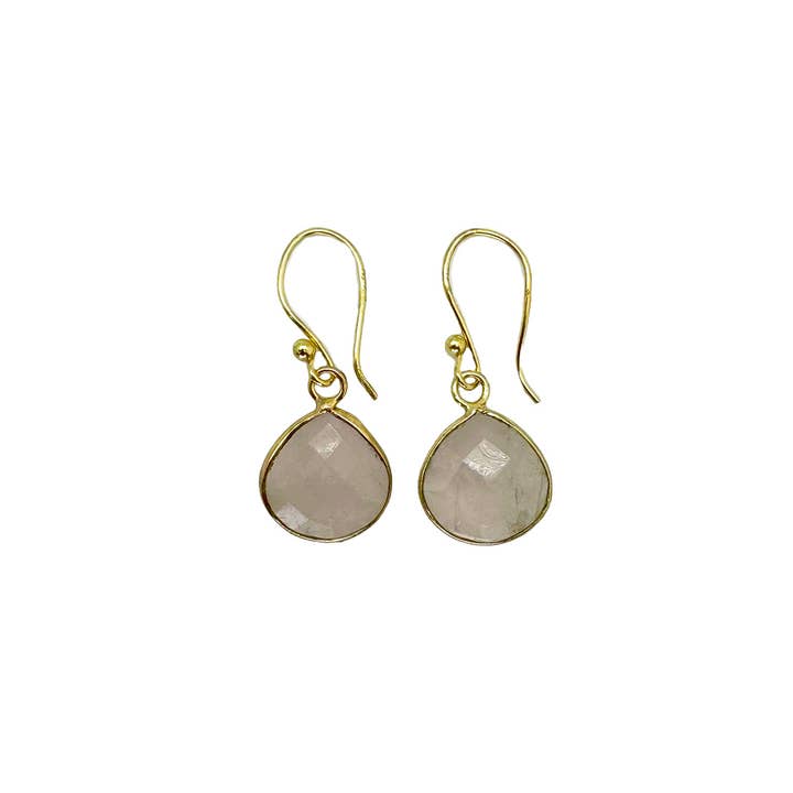 Gold Plated Earrings with Semi-Precious Stone - Rose Quartz for wholesale by Anju Jewelry