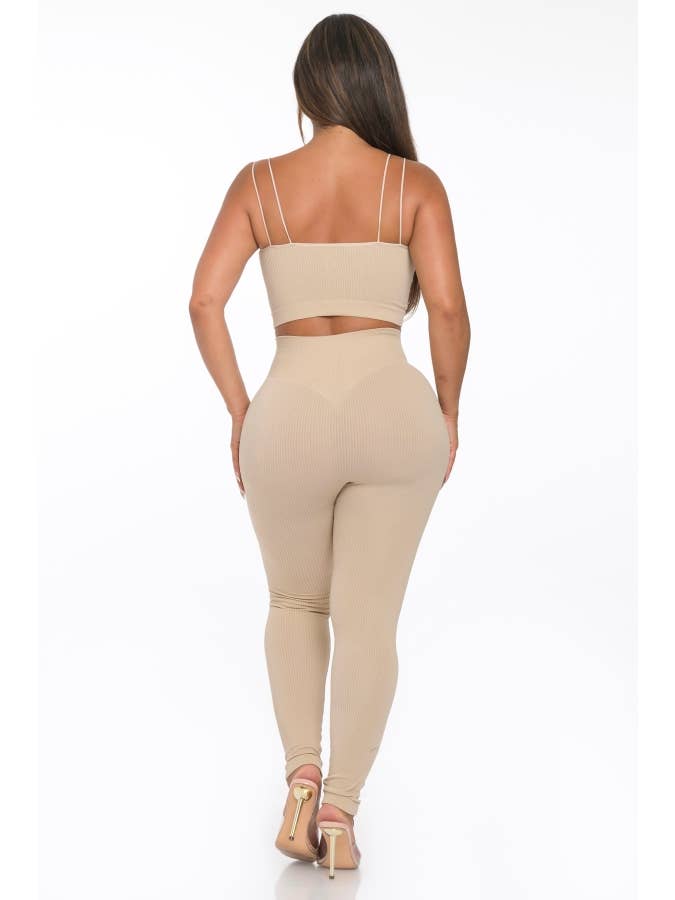 Lime All the Time - Wholesale Lounge Set - Women's - 2 Pcs Seamless Double Spaghetti Strap Top and Legging Set5