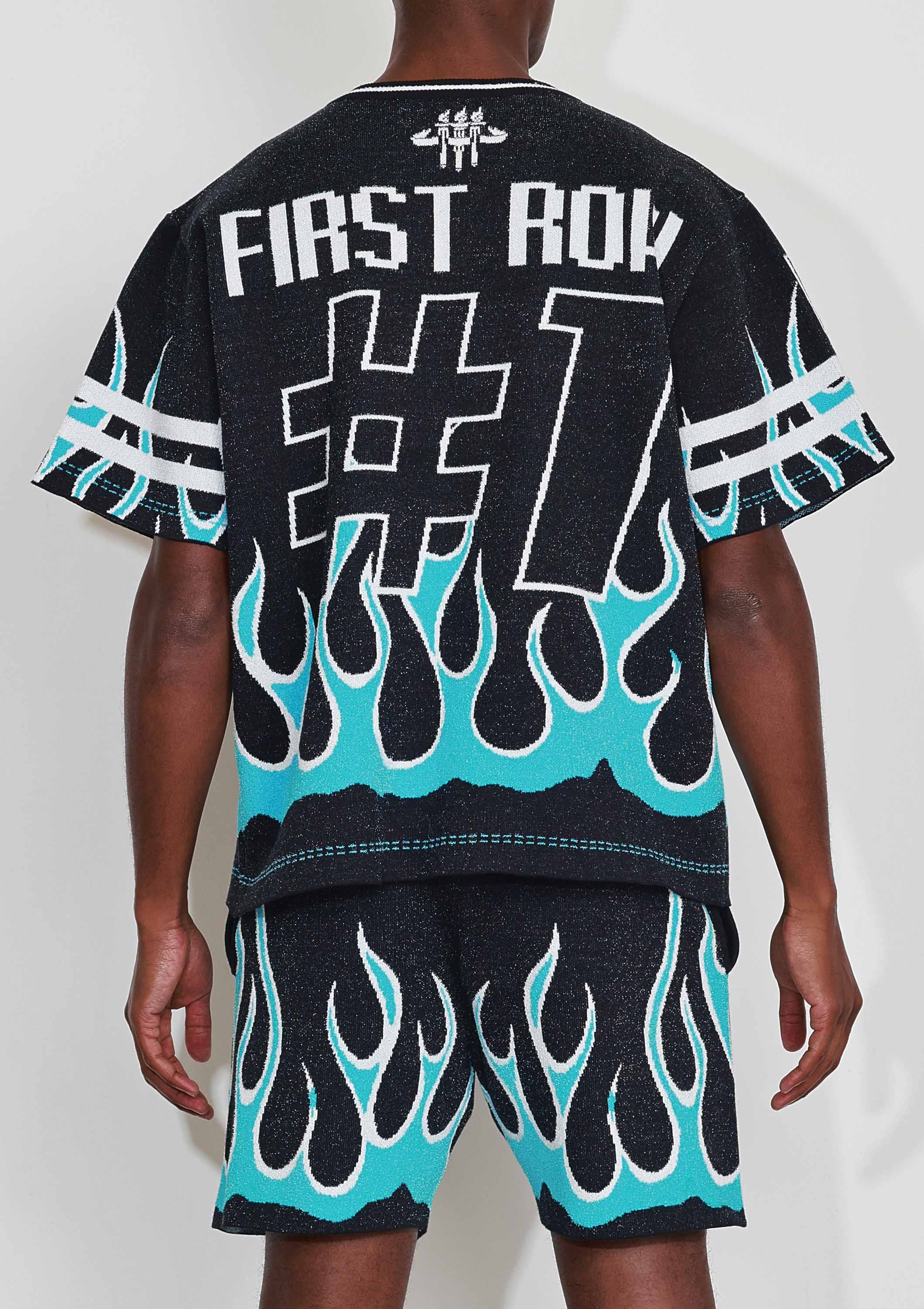 Black FLAME VARSITY JACQUARD KNIT TEE for wholesale on Faire6