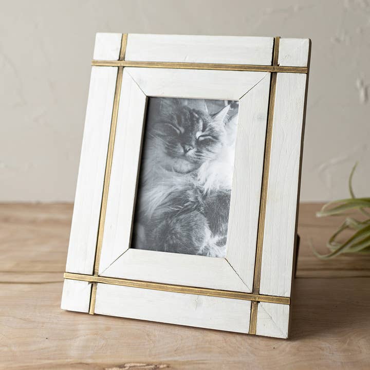 Henrie 4x6 Photo Brass Bordered Picture Frame White Wood for wholesale by Foreside Home & Garden