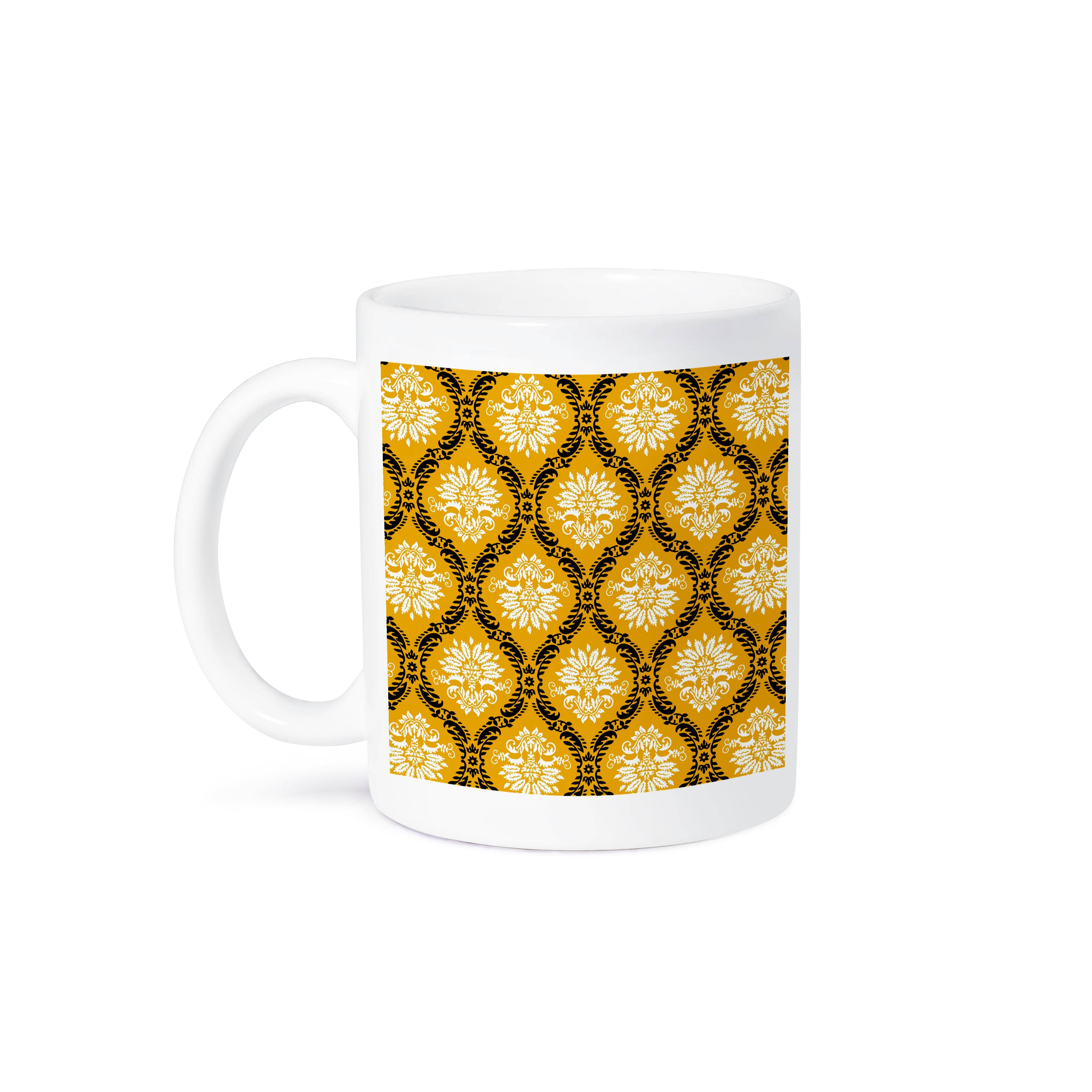 3dRose - Vente Tasse à café - 3dRose, Dooni Designs Motif Damassé Orné Jaune Souci Noir Blanc, Tasse8