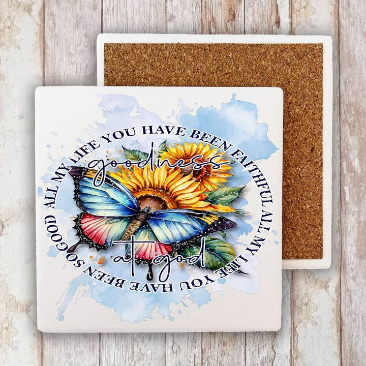 Goodness of God Butterfly Spiritual Stone Coaster for wholesale by Avery Lane Gifts