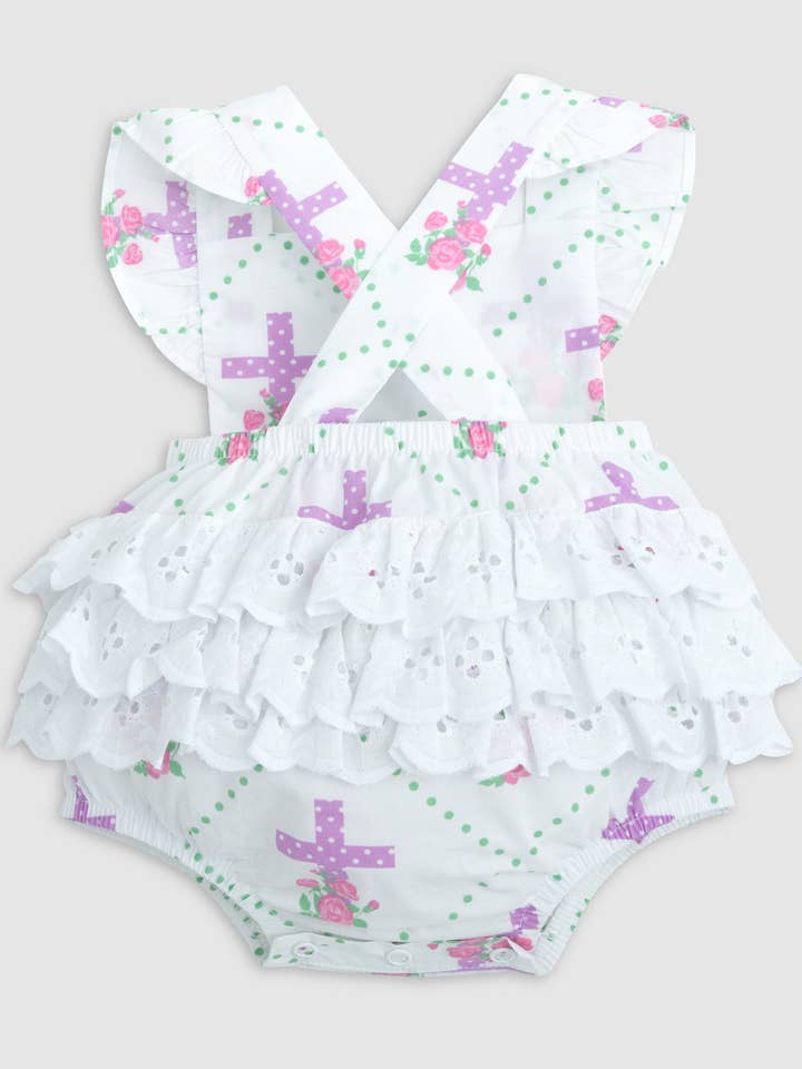 Posh Pickle – wholesale Bodysuit (non-footed) – Baby – Grace Cross Print Eyelet Ruffled Bubble10