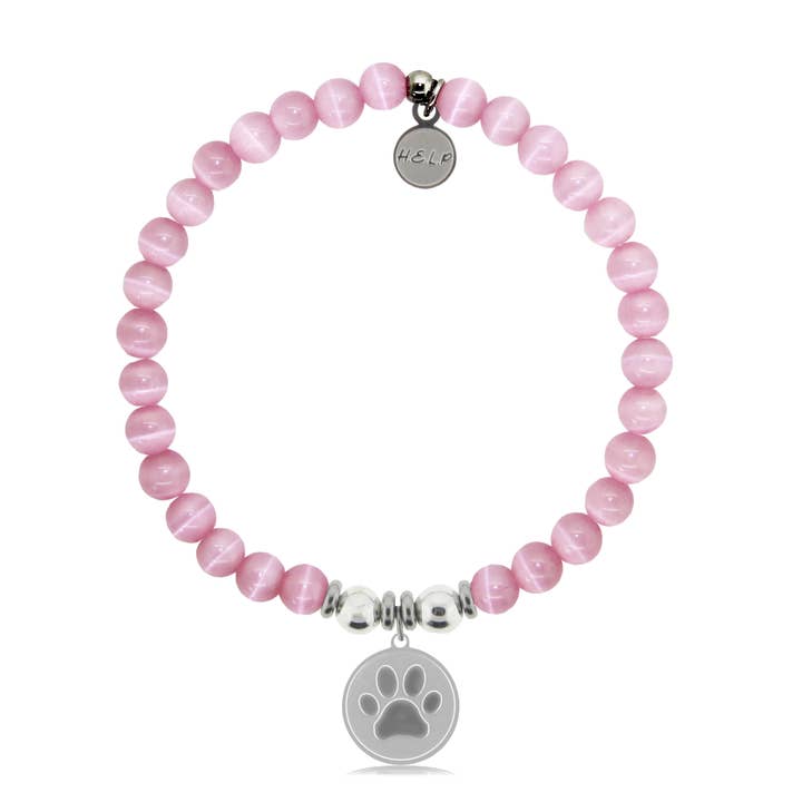 Breloque en forme de patte avec bracelet caritatif en forme d'œil de chat rose pour la vente par H.E.L.P