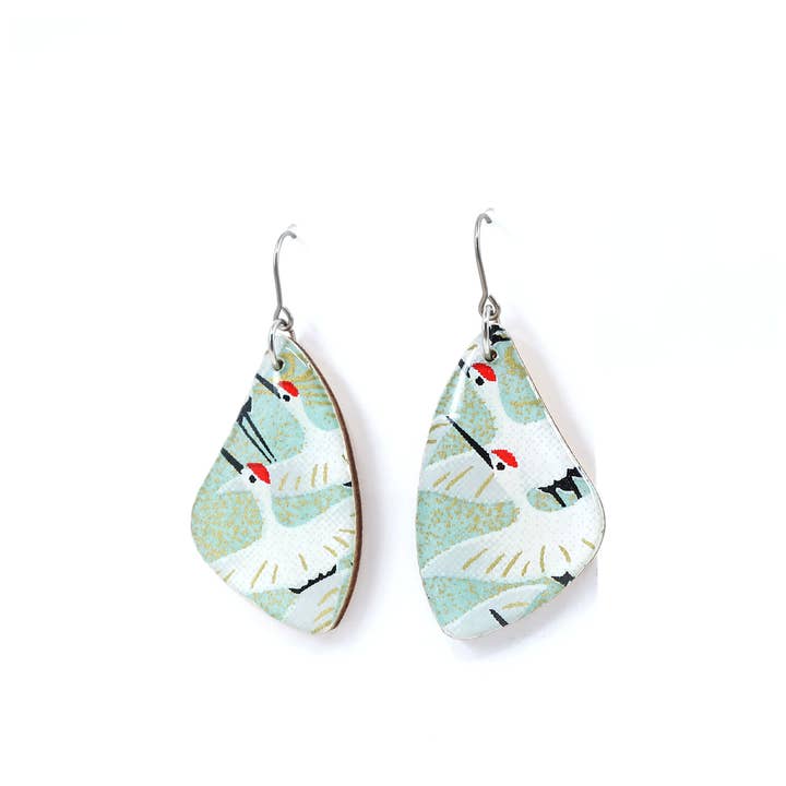 Crane Japanese titanium dangle earrings - Green for wholesale by autumn + tree
