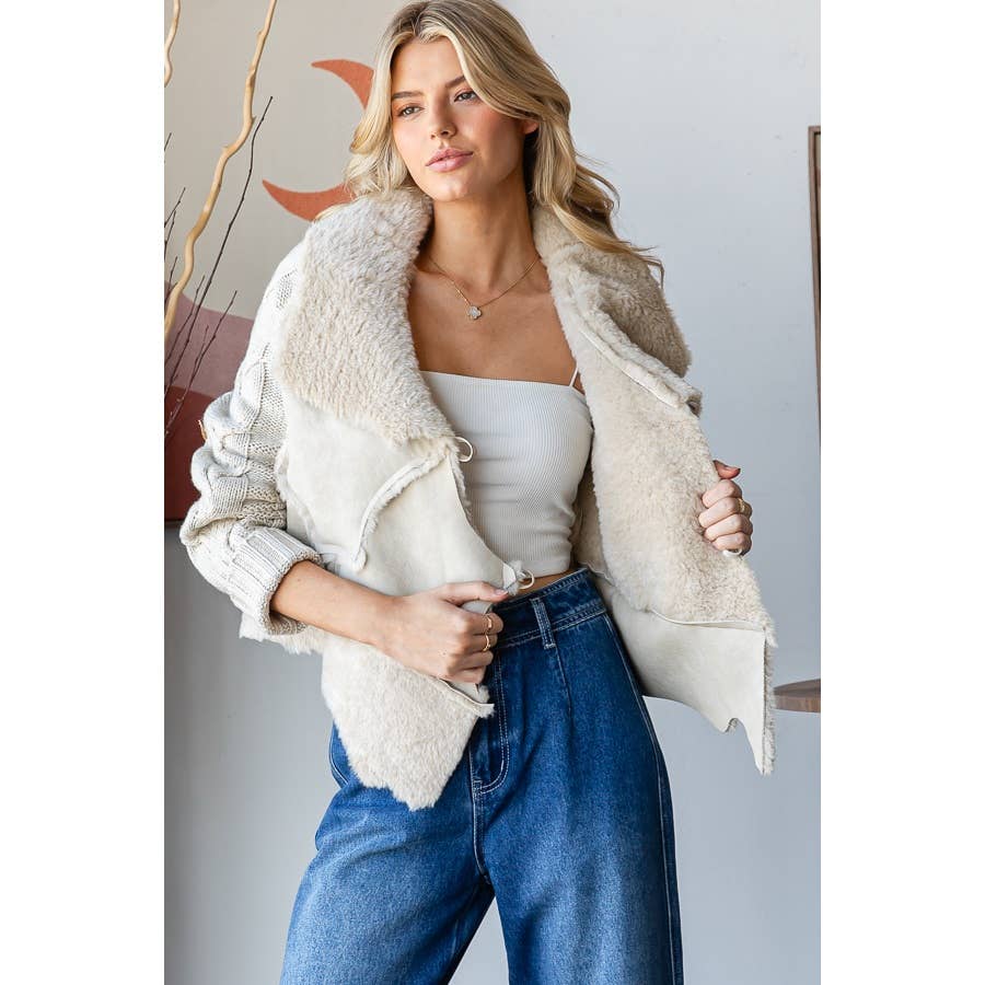 Oli&Hali - Wholesale Leather Jacket - Women's - FAUX LEATHER WINTER JACKET WITH SWEATER SLEEVES2