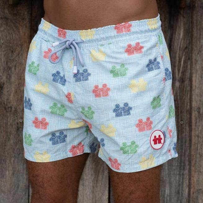 "Brotherhood Scribble" Swim Trunks (Mens) : White for wholesale by Syd & Rex