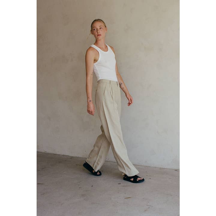 AR1103 | Hose aus gewebtem Tencel-Leinen mit hohem Bund und weitem Bein für den Großhandel von a.ren