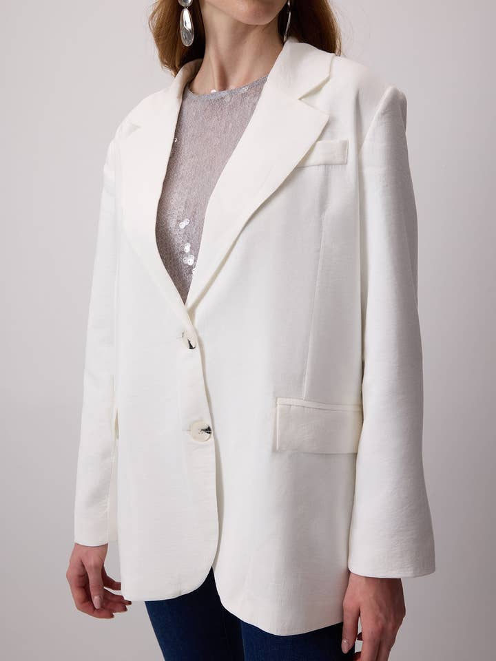 Ecru DOUBLE-SLIT MODAL JACKET for wholesale on Faire4