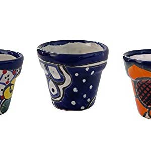 MEXTEQUIL - Wholesale Plant Pot - Talavera Hand-Painted Pottery Planters - Set of 3 (Flowers 2.8")