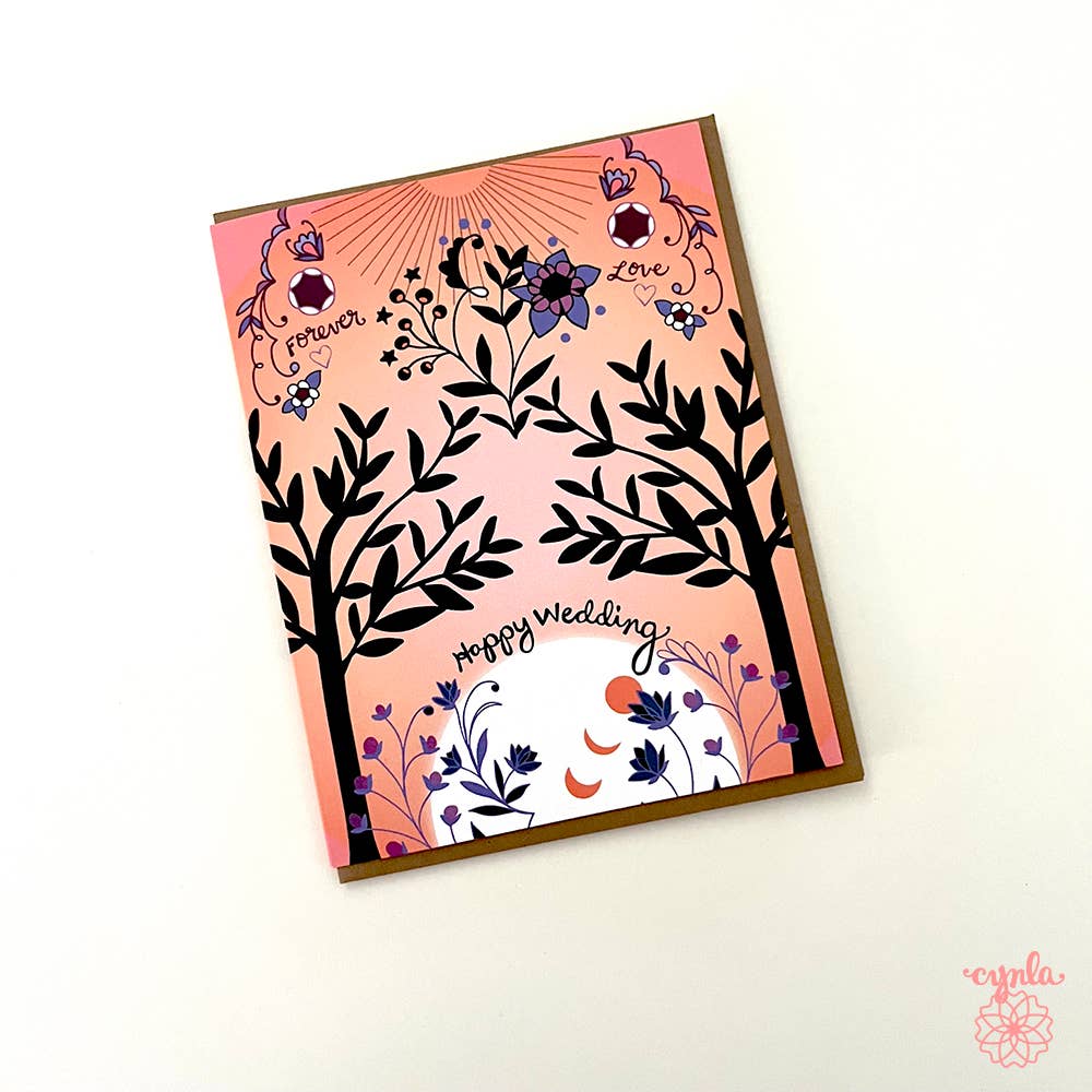 Cynla - Vente Faire-part de mariage - Carte de vœux Wedding Trees - Nature Wedding Corail Orange1