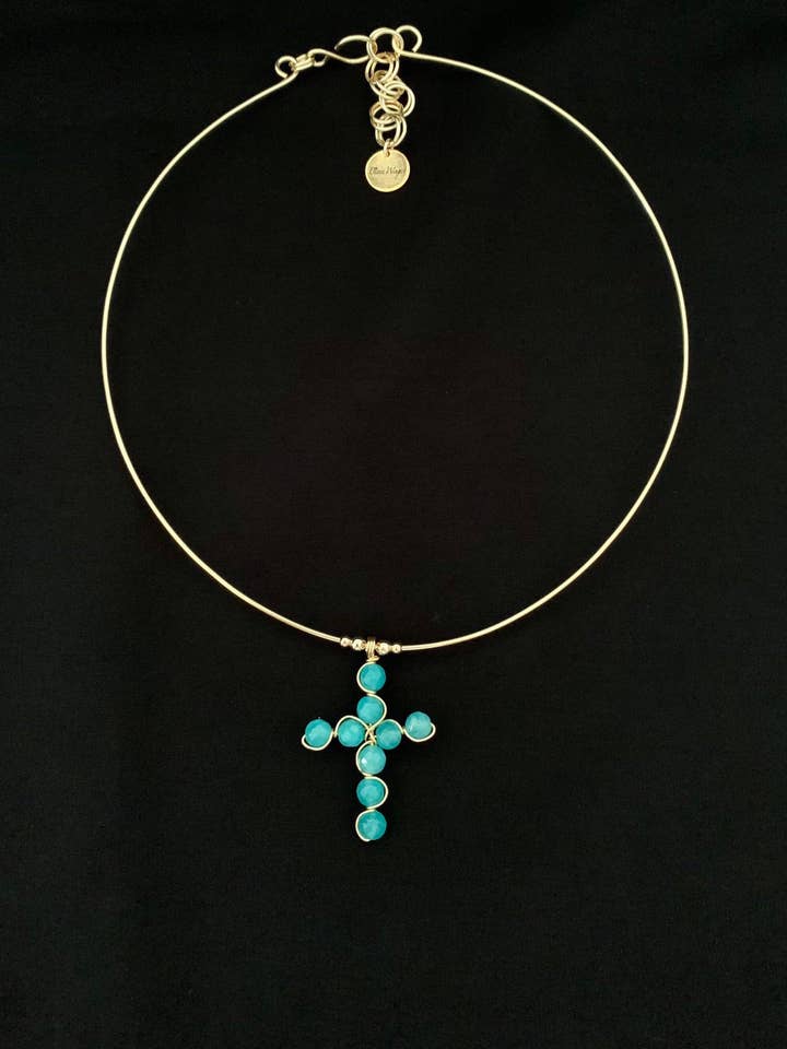 Collier pendentif croix Agate en plaqué or ! pour la vente par Diana Wingert Jewelry