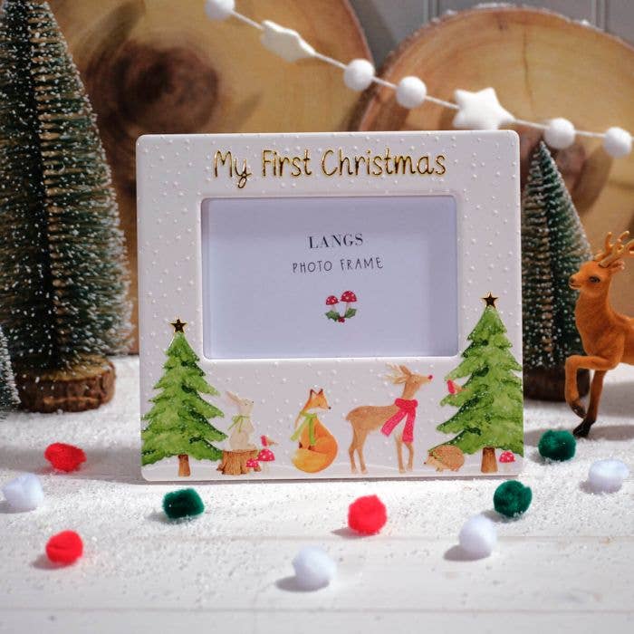 Langs - Wholesale Picture Frame - Kids & Baby - Childrens Winter Wonderland Raised Design My First Christmas Ceramic Photo Frame With Gold Detail0