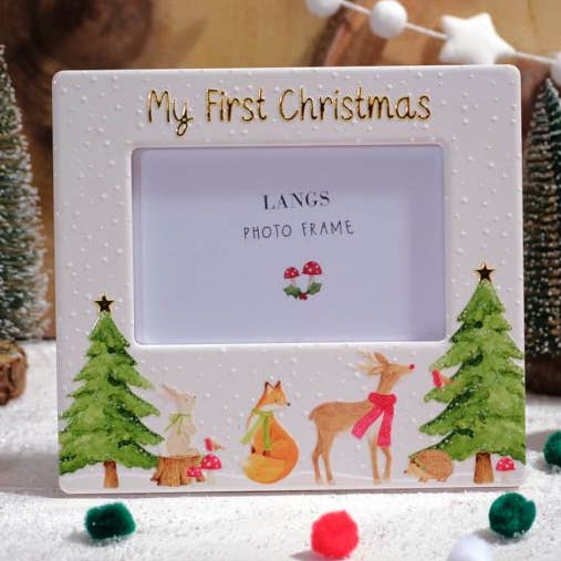 Marco de fotos cerámico con diseño en relieve de invierno infantil Mi primera Navidad con detalle dorado. para venta al por mayor de Langs
