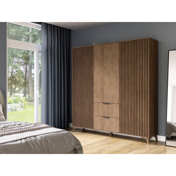 Entsian Oak Wood Paneled Free Standing Wardrobe - Artisan Oak for wholesale by ReForm Creative Home