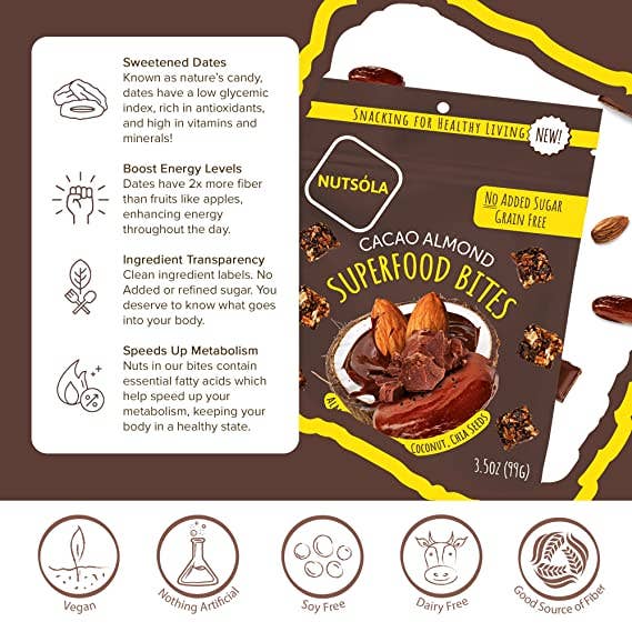 NUTSÓLA - Wholesale Snack Bar - Cacao Almond Superfood Bites4