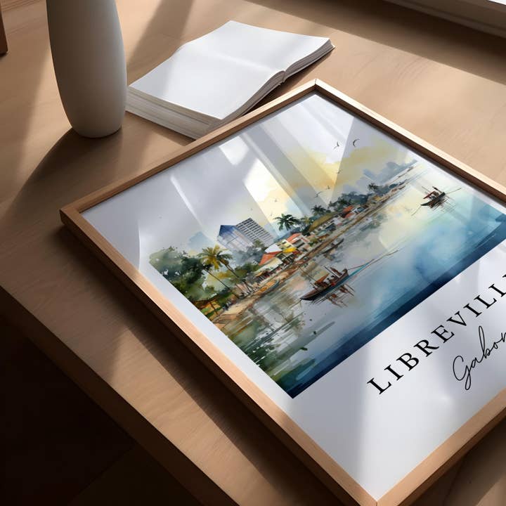 Premium Travel Art - Wholesale Art Print - Libreville Gabon wall art - Gabon, Libreville poster, Libreville Wedding gift, Libreville Birthday present, Custom Text, Personalized Gift2