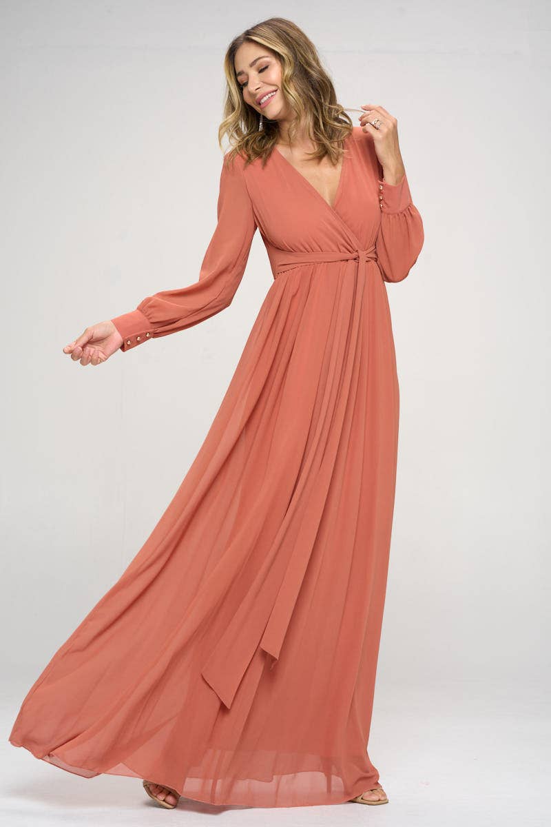 RICARICA INC. - Vendita all'ingrosso Vestito - Donna - 9011SO-ABITO LUNGO IN CHIFFON A MANICA LUNGA TINTA UNITA 21