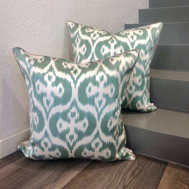 Mila∞Miro by Emelie - Wholesale Throw Pillow Cover - Silk Ikat Cushion Fresh Mint | Silk Ikat Pillow Fresh Mint