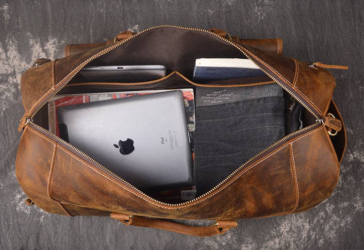 RockCow Leather Studio - Wholesale Weekender Bag - Men's - Vintage Leather Weekend Bag with Shoes Compartment, Crazy Horse Leather Duffle Bag, Large Travel Bag9