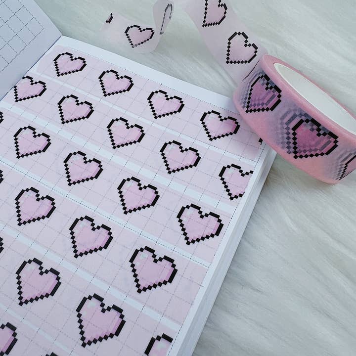 The HoneyBShop - Wholesale Washi Tape - Gamer Babe Pixel Hearts Washi Tape | 15MM