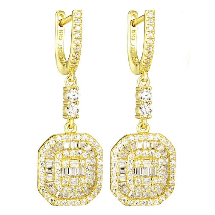 Guldpläterad sterlingsilver, med vita CZ örhängen för wholesale av Dlux Jewels