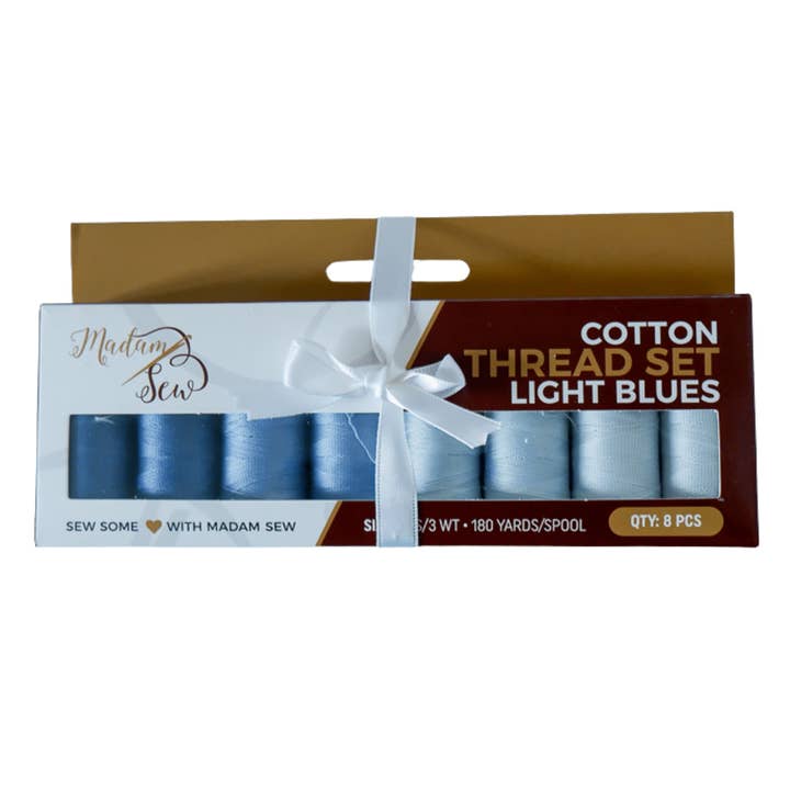 Cotton Thread Set - Light Blues! For Quilting and Sewing - 8 Spools, 4 Colors, 180 Yards Each for wholesale by Madam Sew