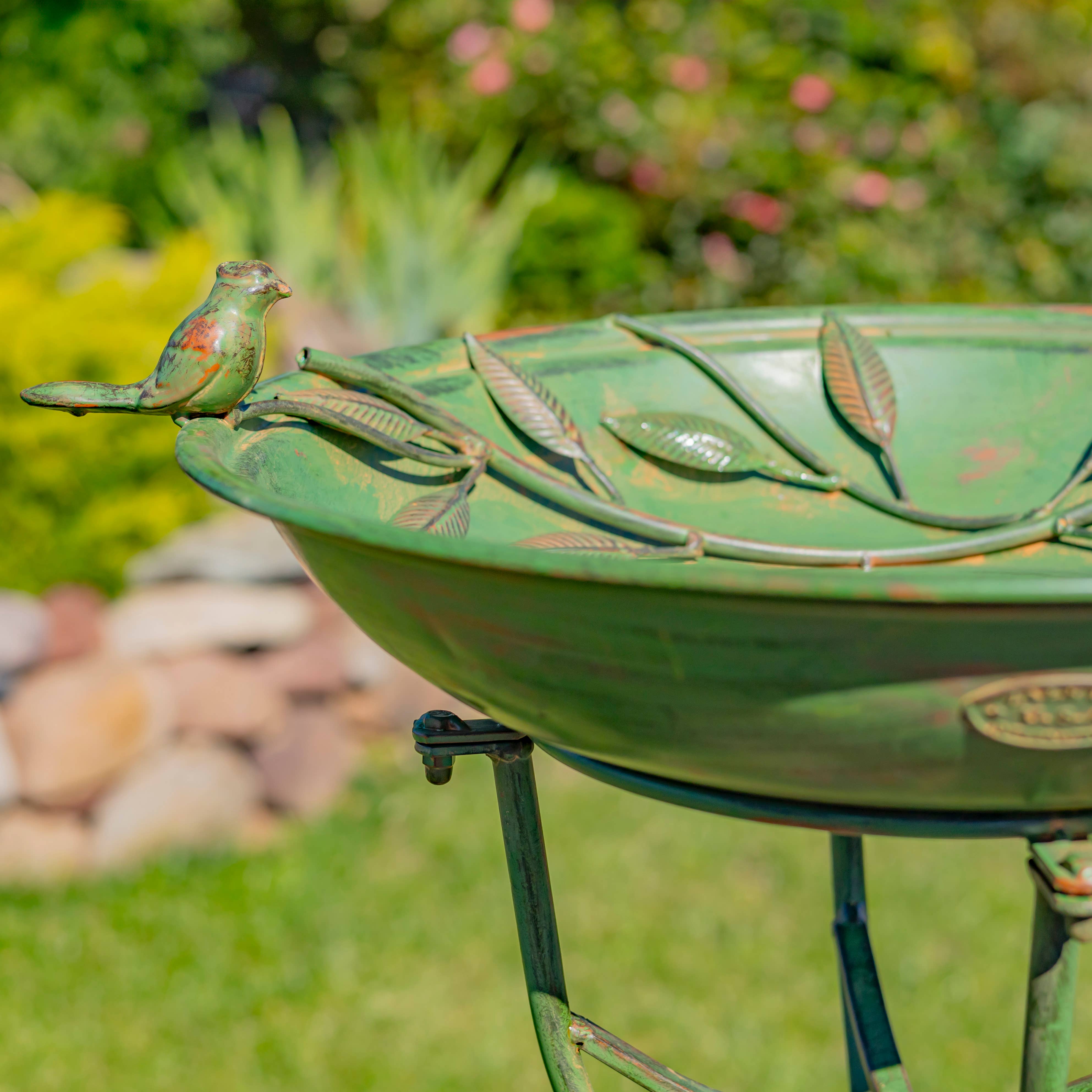 Zaer Ltd. International - Wholesale Bird Bath - "Two Birds" Iron Birdbath - 3 Color Options20