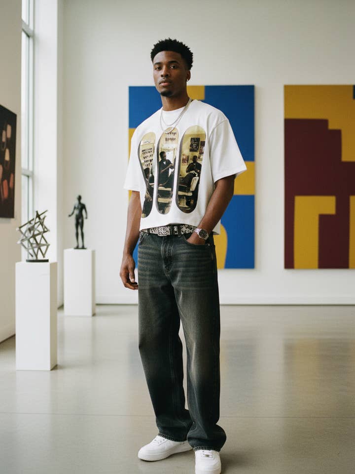 Barbershop Community Story Printed Boxy Oversized T-shirt for wholesale by NOISSEY