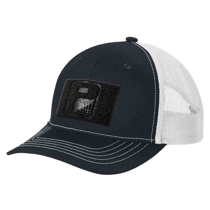 Cappellino Snapback Curvo da Giovani Trucker di Pull Patch (Blu Navy/Bianco) per la vendita all'ingrosso da parte di Pull Patch