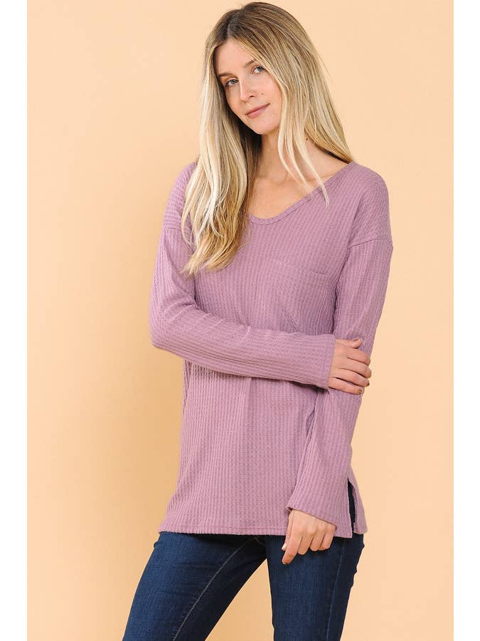 Burgundy Apparel - Wholesale Knit Top - Women's - BASIC KNIT V-NECK LONG SLEEVE TOP26