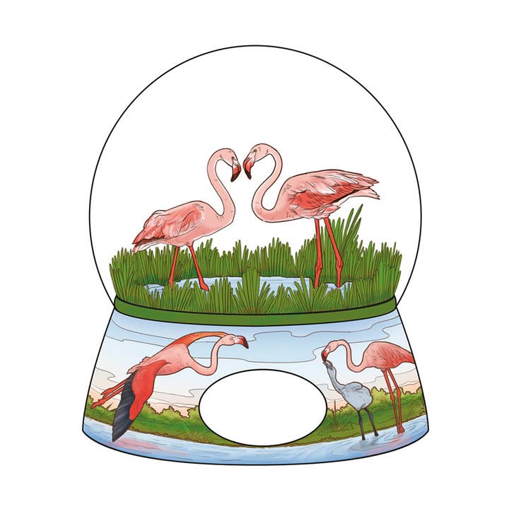 Boule à neige musicale rose flamant 100 mm {Personnalisation requise} pour la vente par Animals Forever, Inc