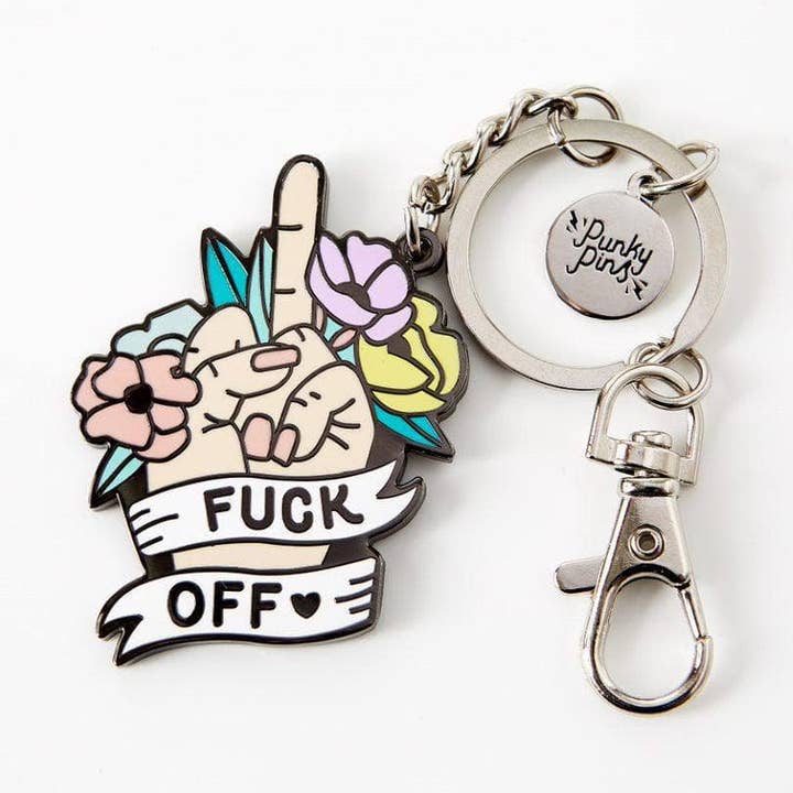 Portachiavi in smalto floreale Fuck off per la vendita all'ingrosso da parte di Punky Pins