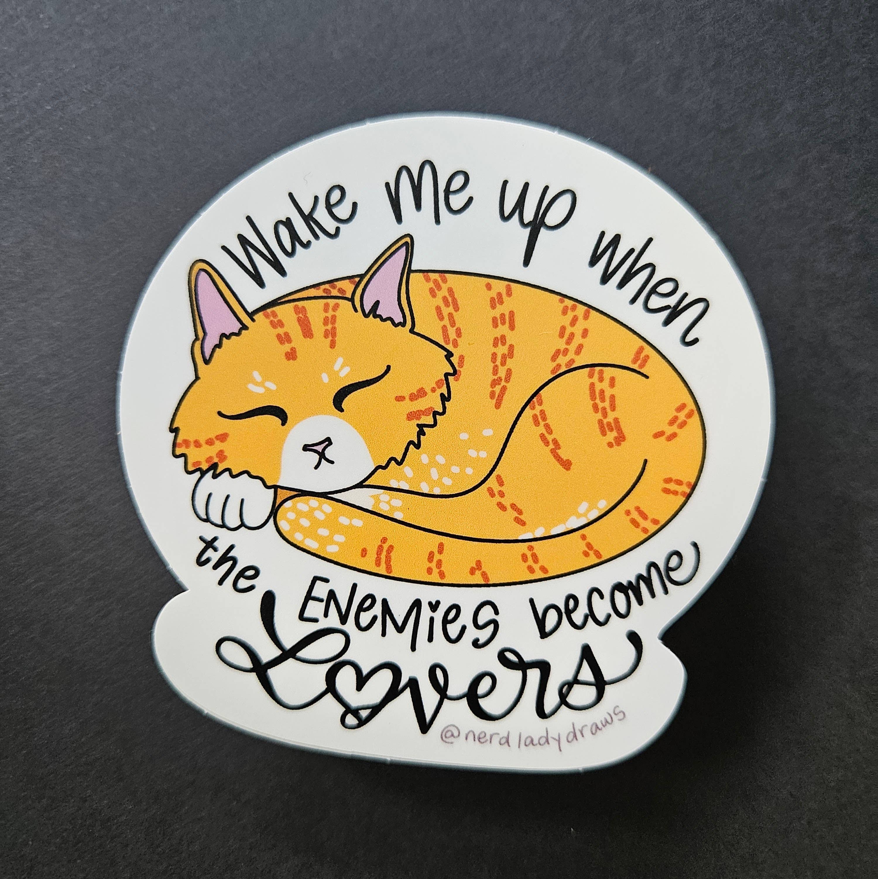 Nerd Lady Designs - Wholesale Sticker - Enemies to Lovers Sleeping Kitty Sticker2