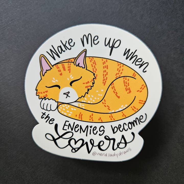 Nerd Lady Designs - Wholesale Sticker - Enemies to Lovers Sleeping Kitty Sticker2