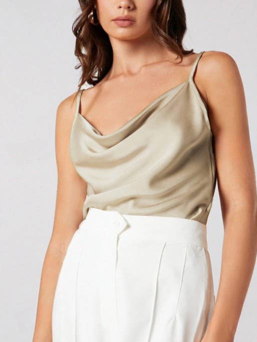 Elegant Solid Color Satin Cowl Neck Layering Camisole for wholesale by Rosa Clothing