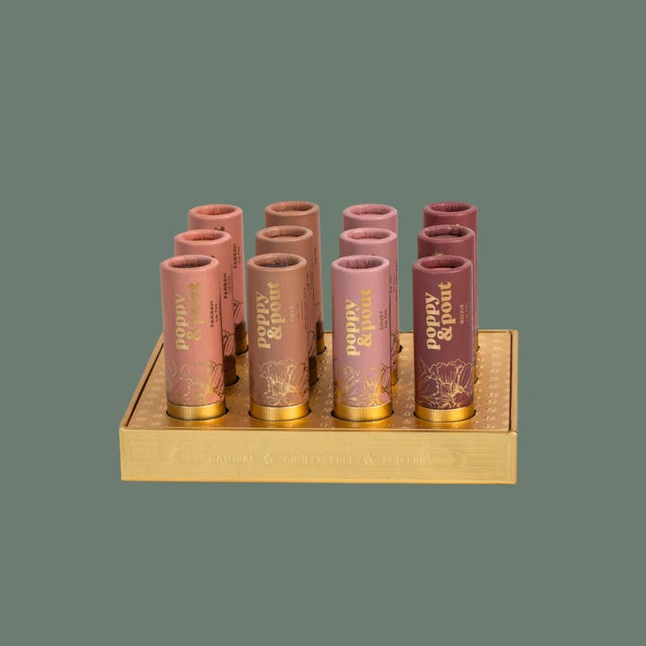 Poppy & Pout - Wholesale Retailer Display - Beauty & Wellness - Product Display, 12 Lip Tint Tray, Gold