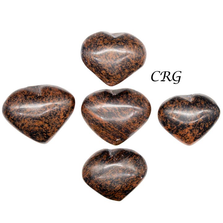 Set of 5 - Mahogany Obsidian Small Puffy Heart / 1.5" Avg for wholesale by Crystal River Gems LLC