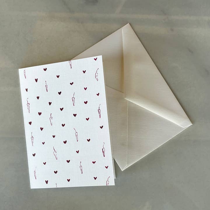 Red Chiles + Hearts "LOVE" Card, A1 for wholesale by Red Chile Design Co