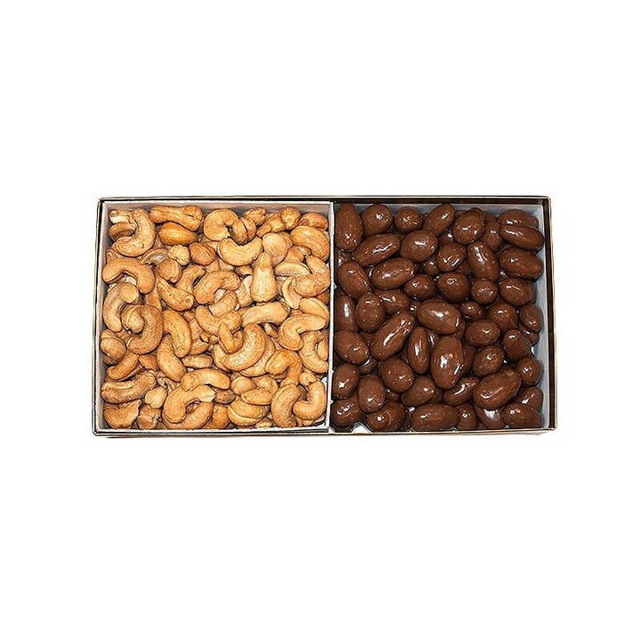 Colossal Cashews & Milk Chocolate Almonds Gift Box for wholesale by Mound City Shelled Nut Co.