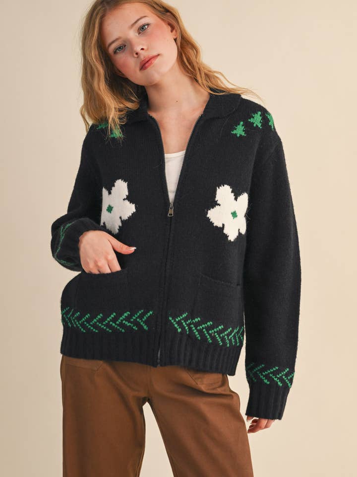 &MERCI - Wholesale Cardigan - Women's - HORSE KNIT MOTIF ZIP UP SWEATER CARDIGAN MSW111053